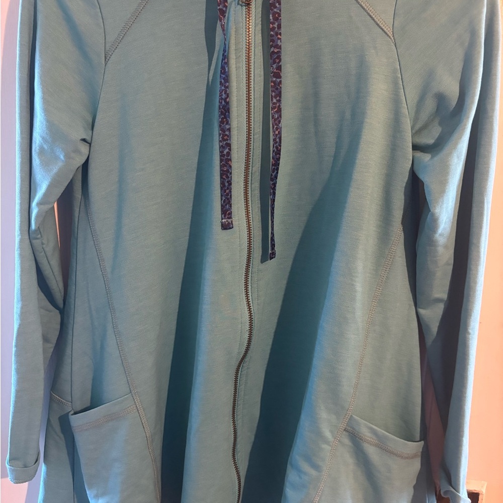 LOGO by Lori Goldstein Blue Jacket with Patterned Drawstrings